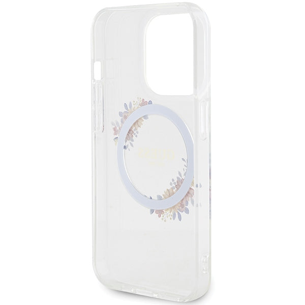 Guess IML Flowers Wreatch MagSafe case for iPhone 15 Pro - transparent