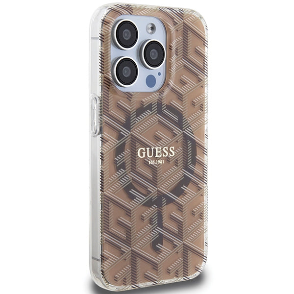 Guess IML GCube MagSafe case for iPhone 15 Pro - brown