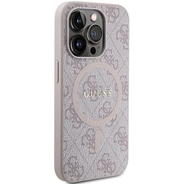 Guess 4G Collection Leather Metal Logo MagSafe Case for iPhone 15 Pro Max - Pink