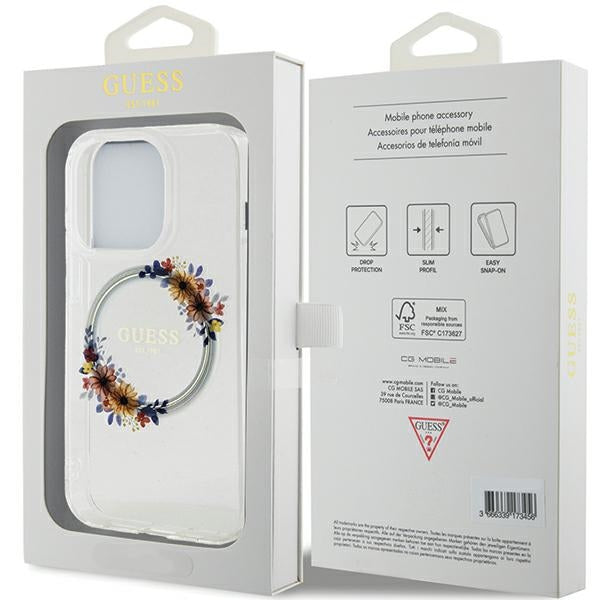 Guess IML Flowers Wreatch MagSafe iPhone 15 Pro Max Case - Clear