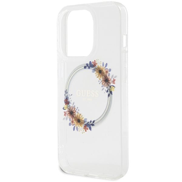 Guess IML Flowers Wreatch MagSafe iPhone 15 Pro Max Case - Clear