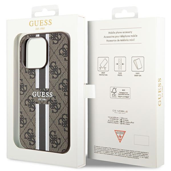 Guess 4G Printed Stripes MagSafe case for iPhone 15 Pro - brown