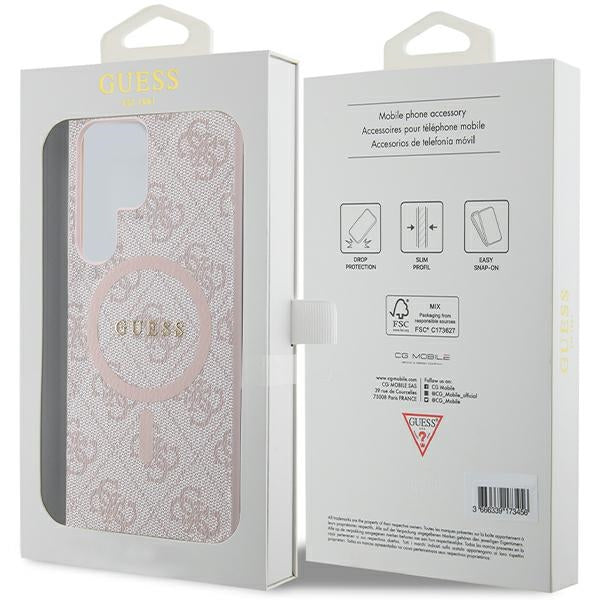 Guess 4G Collection Leather Metal Logo MagSafe Case for Samsung Galaxy S24 Ultra - Pink