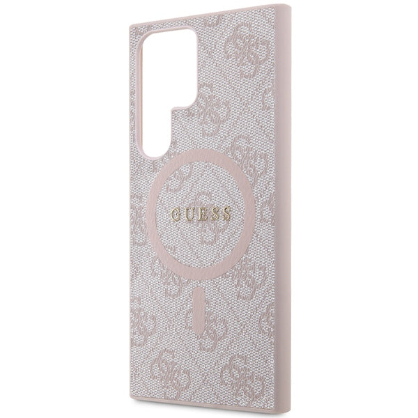 Guess 4G Collection Leather Metal Logo MagSafe Case for Samsung Galaxy S24 Ultra - Pink