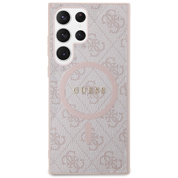 Guess 4G Collection Leather Metal Logo MagSafe Case for Samsung Galaxy S24 Ultra - Pink