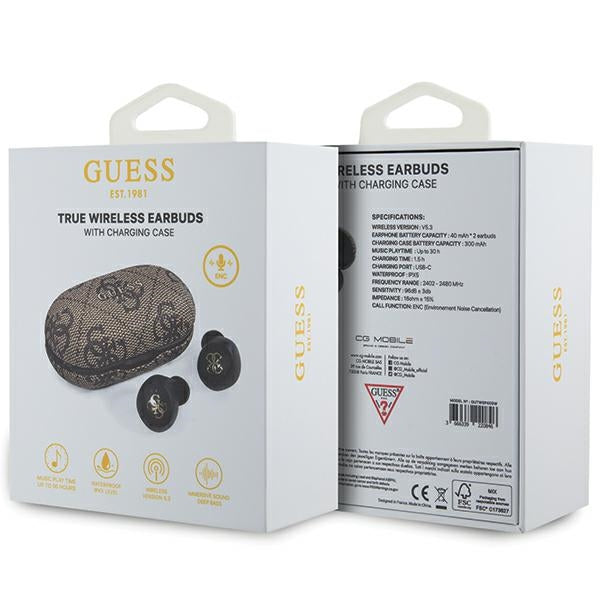 TWS Guess 4G Metal Bluetooth headphones with ENC docking station - brown
