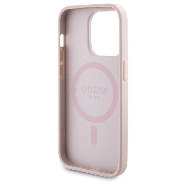 Guess 4G Metal Logo case set for iPhone 14 Pro + 5000mAh MagSafe power bank - pink