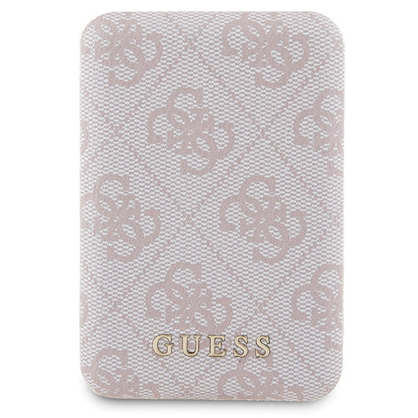 Guess 4G Metal Logo case set for iPhone 14 Pro + 5000mAh MagSafe power bank - pink