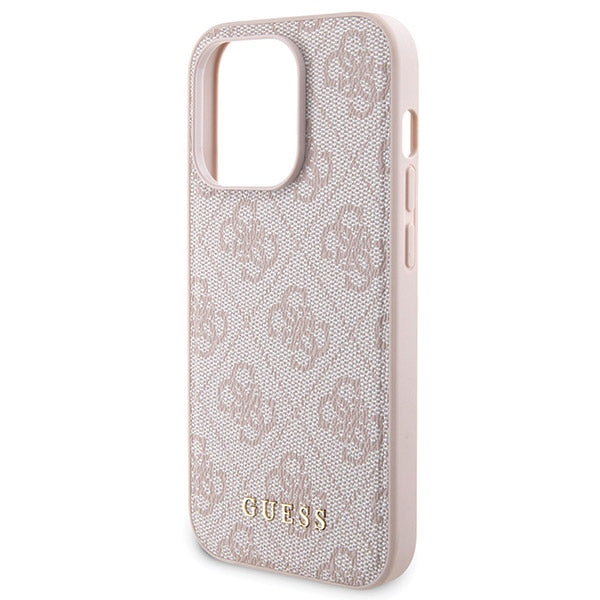 Guess 4G Metal Logo case set for iPhone 14 Pro + 5000mAh MagSafe power bank - pink
