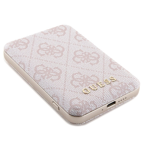 Guess 4G Metal Logo case set for iPhone 15 Pro + 5000mAh MagSafe power bank - pink