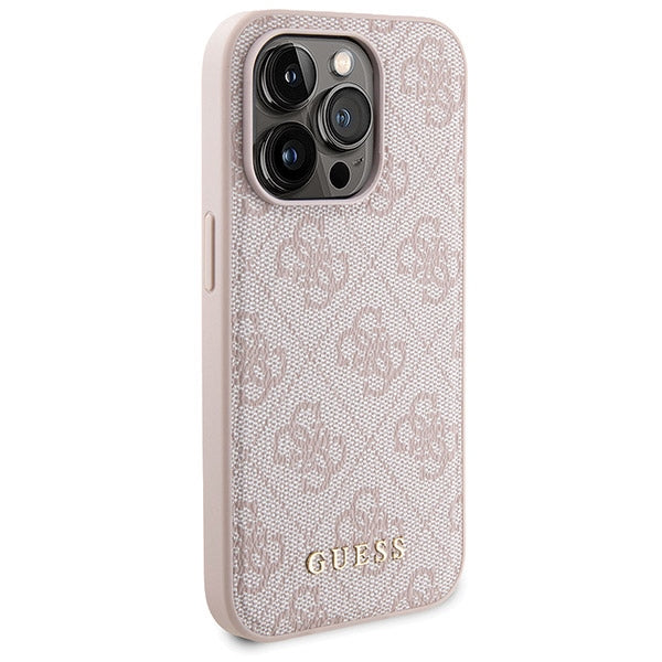 Guess 4G Metal Logo case set for iPhone 15 Pro + 5000mAh MagSafe power bank - pink