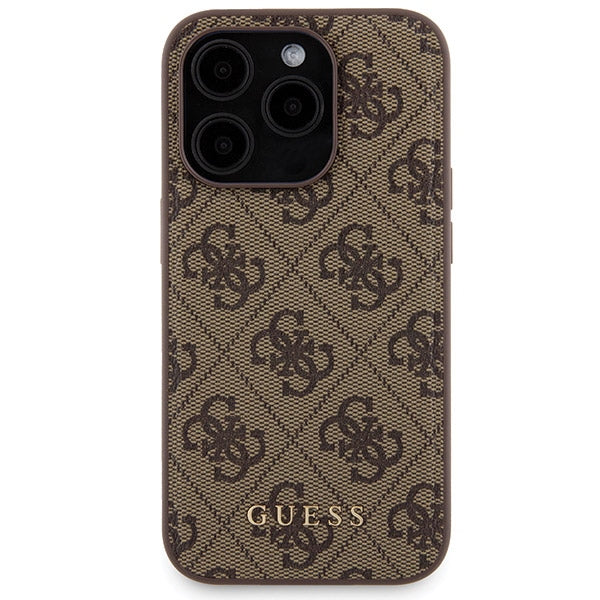 Guess 4G Metal Logo case set for iPhone 15 Pro + 5000mAh MagSafe power bank - brown