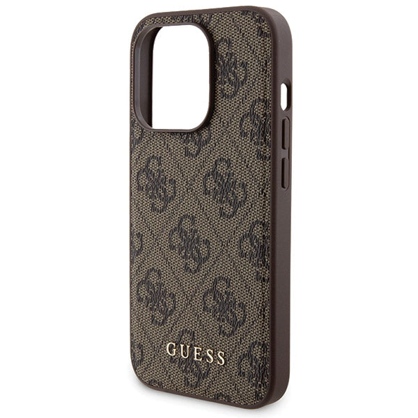 Guess 4G Metal Logo case set for iPhone 15 Pro + 5000mAh MagSafe power bank - brown