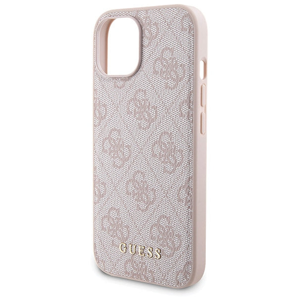 Guess 4G Metal Logo case set for iPhone 15 + 5000mAh MagSafe power bank - pink