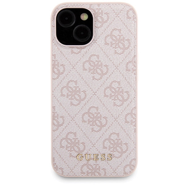 Guess 4G Metal Logo case set for iPhone 15 + 5000mAh MagSafe power bank - pink