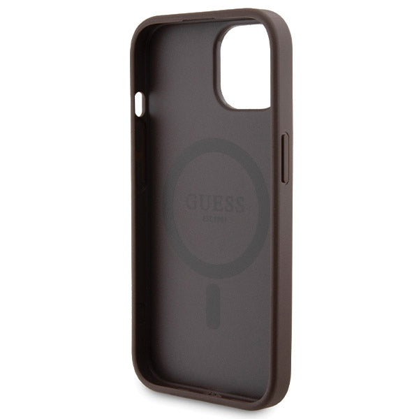 Guess 4G Metal Logo case set for iPhone 15 + 5000mAh MagSafe power bank - brown