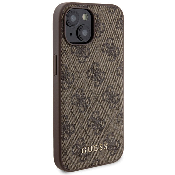 Guess 4G Metal Logo case set for iPhone 15 + 5000mAh MagSafe power bank - brown