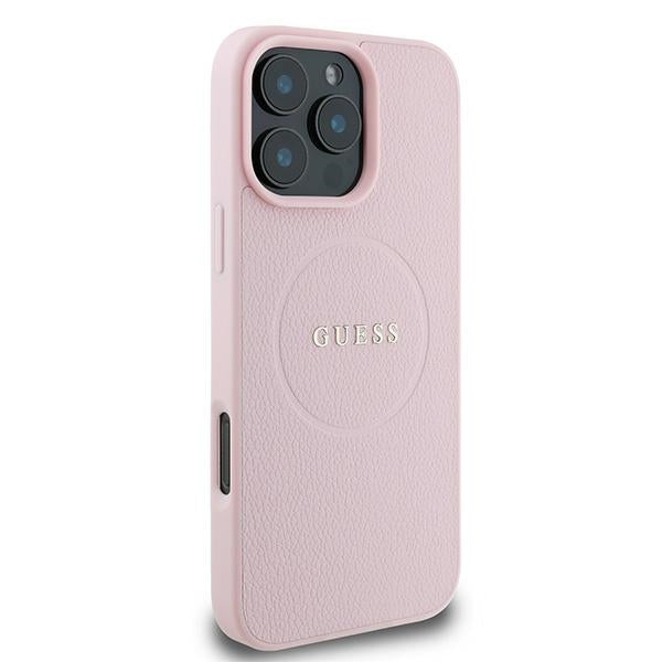 Guess MagSafe Grained Gold Ring iPhone 15 Pro Max Case - Pink