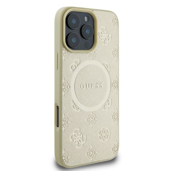 Guess Saffiano Peony Classic Logo MagSafe case for iPhone 16 Pro - gold