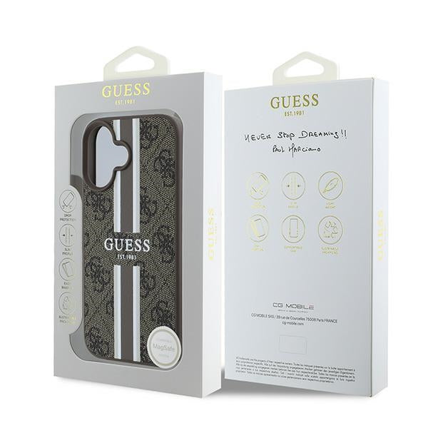 Guess 4G Printed Stripes MagSafe iPhone 16 Plus Case - Brown