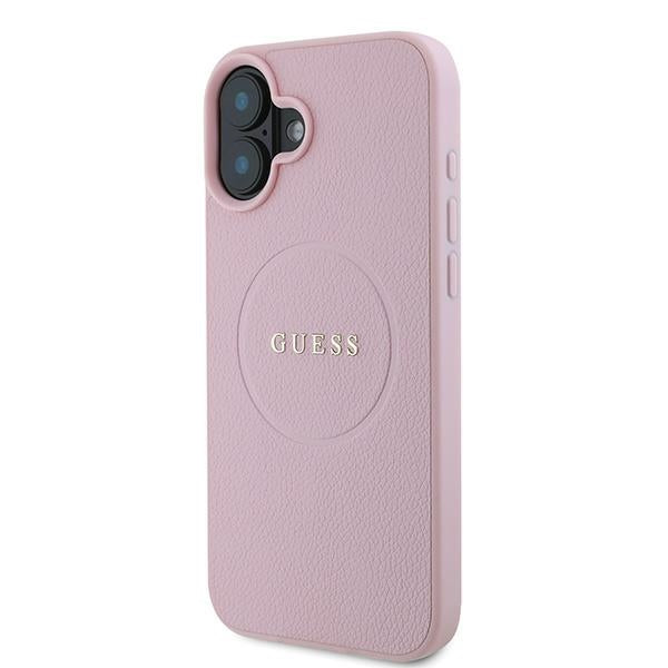 Guess Grained Gold Ring MagSafe iPhone 16 Plus Case - Pink