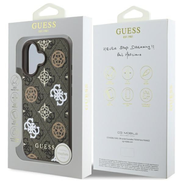 Guess Peony On 4G Background MagSafe case for iPhone 16 - brown