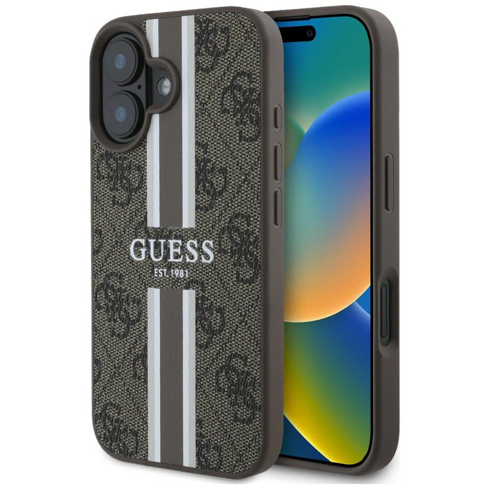 Guess 4G Printed Stripes MagSafe iPhone 16 Case - Brown