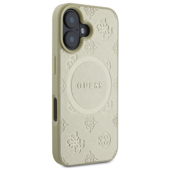 Guess Saffiano Peony Classic Logo MagSafe case for iPhone 16 - gold