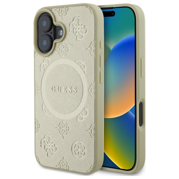 Guess Saffiano Peony Classic Logo MagSafe case for iPhone 16 - gold