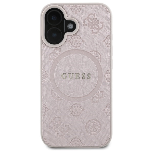 Guess Saffiano Peony Classic Logo MagSafe iPhone 16 Case - Pink