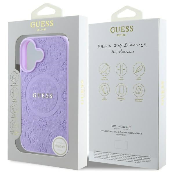 Guess Saffiano Peony Classic Logo MagSafe iPhone 16 Case - Purple