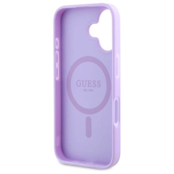 Guess Saffiano Peony Classic Logo MagSafe iPhone 16 Case - Purple