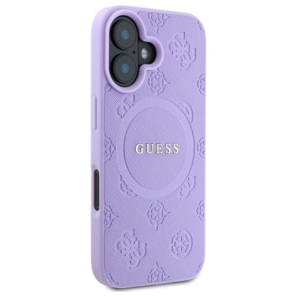 Guess Saffiano Peony Classic Logo MagSafe iPhone 16 Case - Purple