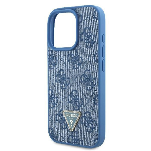 Guess Leather Metal Logo Strass Crossbody Case for iPhone 16 Pro - Blue