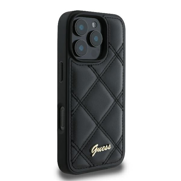 Guess Quilted Metal Logo iPhone 16 Pro Case - Black