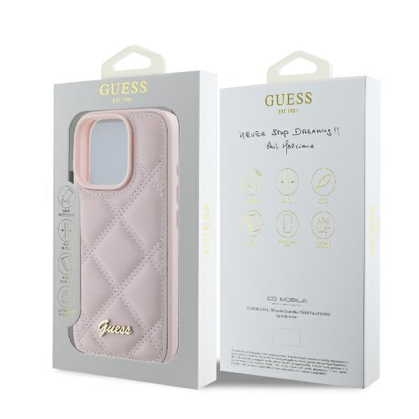 Guess Quilted Metal Logo iPhone 16 Pro Max Case - Pink