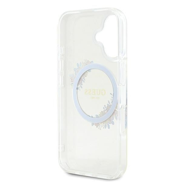 Guess IML Flowers Wreath MagSafe Case for iPhone 16 - Transparent