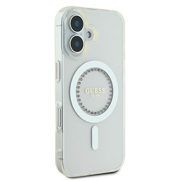 Guess IML Rhinestones MagSafe Case for iPhone 16 - White