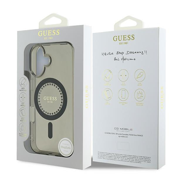 Guess IML Rhinestones MagSafe iPhone 16 Case - Black