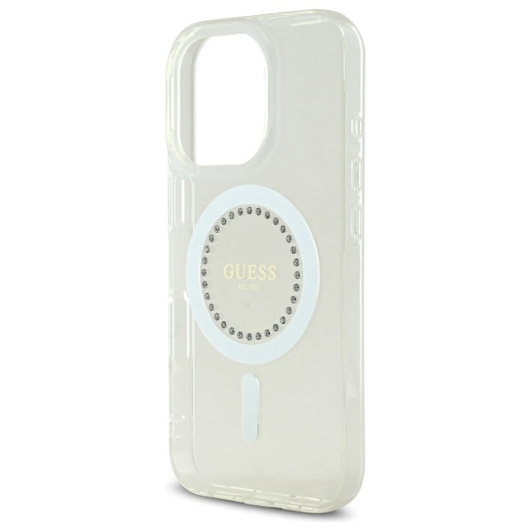 Guess IML Rhinestones MagSafe Case for iPhone 16 Pro Max - White