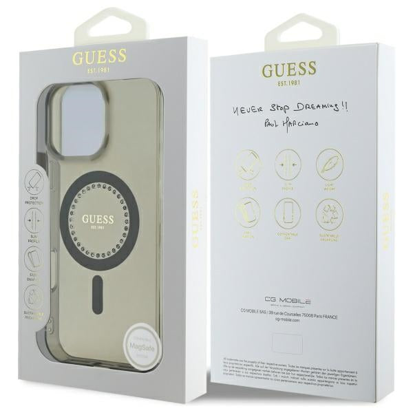 Guess IML Rhinestones MagSafe Case for iPhone 16 Pro Max - Black