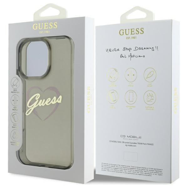 Guess IML Heart Case for iPhone 16 Pro - Black