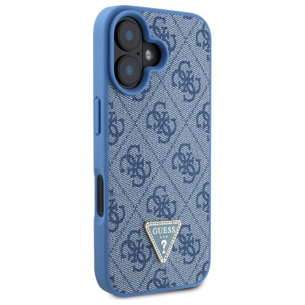 Guess Leather Metal Logo Strass Crossbody Case for iPhone 16 - Blue
