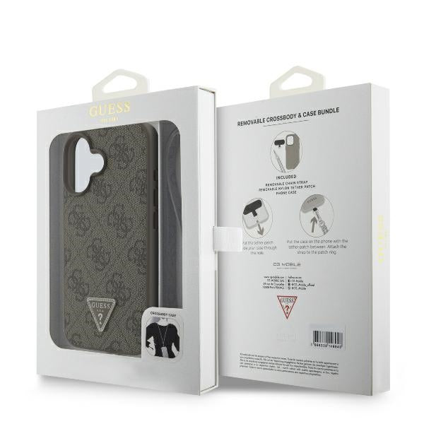 Guess Leather Metal Logo Strass Crossbody Case for iPhone 16 - Brown