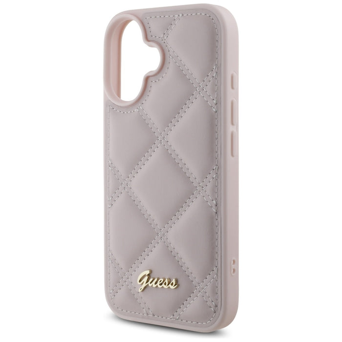 Guess Quilted Metal Logo iPhone 16 Case - Pink