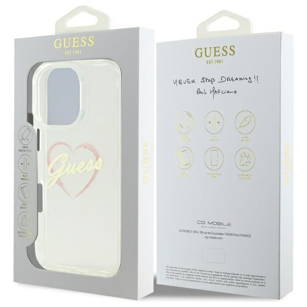 Guess IML Heart Case for iPhone 16 Pro Max - Transparent