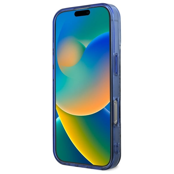 Guess IML Peony On 4G Background MagSafe Case for iPhone 16 Pro - Blue