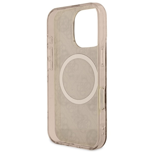 Guess IML Peony On 4G Background MagSafe Case for iPhone 16 Pro - Brown
