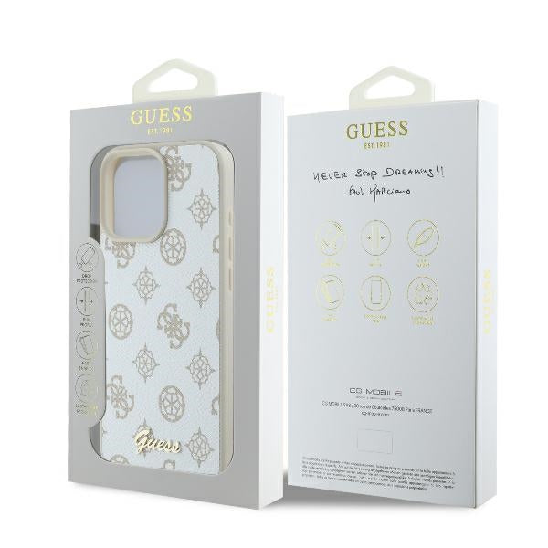 Guess Peony Script Logo MagSafe iPhone 16 Pro Case - White