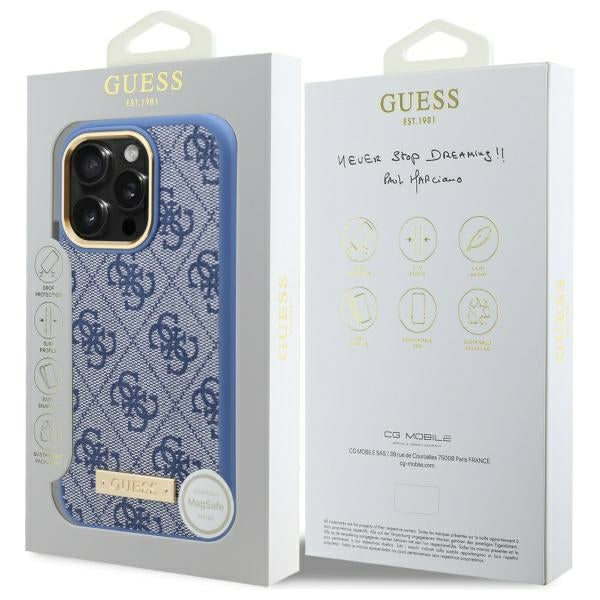 Guess 4G Logo Plate MagSafe Case for iPhone 16 Pro - Blue